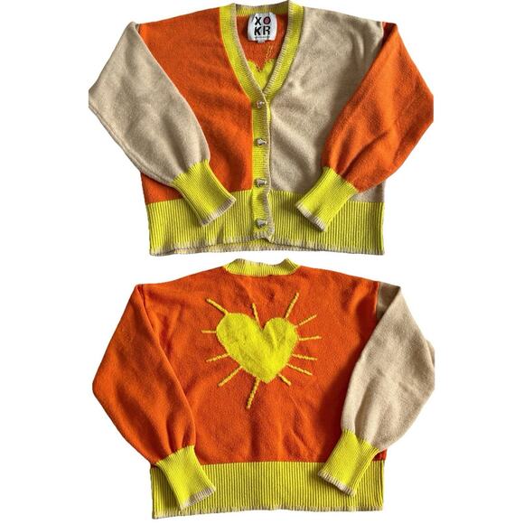 Kerri Rosenthal Sunshine Cardigan - XS Orange Yellow Colorblock Dopamine - Picture 1 of 12